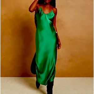 Emerald green slip dress.